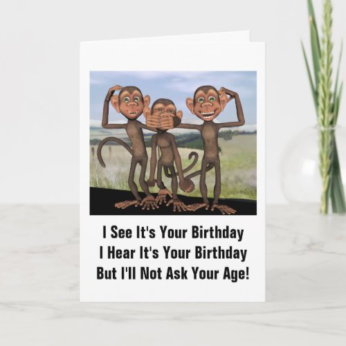Three Monkeys Birthday Humor Card