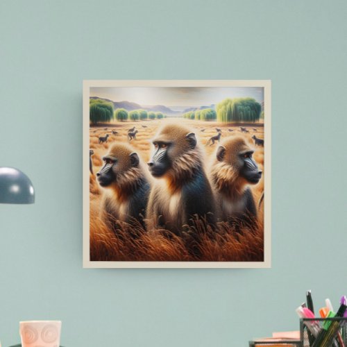 Three Monkeys Frolicking in Meadow Poster