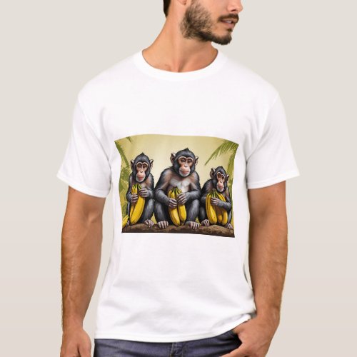 Three Monkeys Holding a Banana T_Shirt