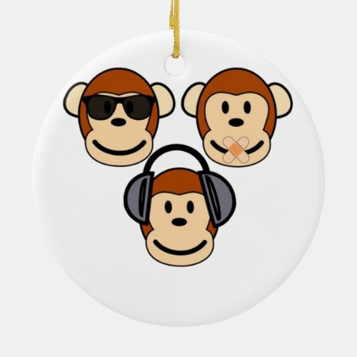Three Monkeys _ See Hear Speak No Evil Ceramic Ornament