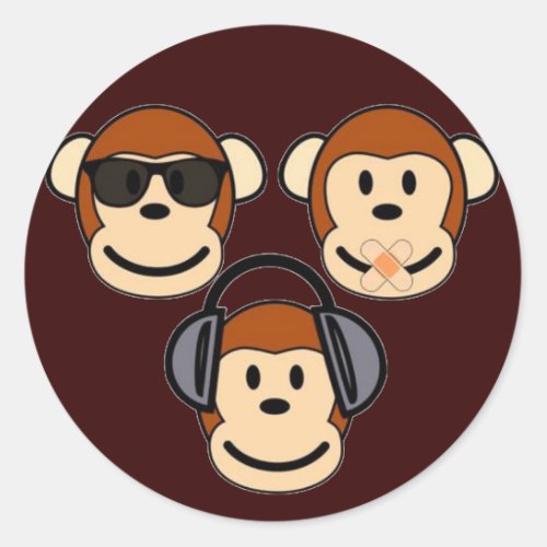 Three Monkeys _ See Hear Speak No Evil Classic Round Sticker