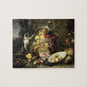 Three Monkeys Stealing Fruit (oil on canvas) Jigsaw Puzzle