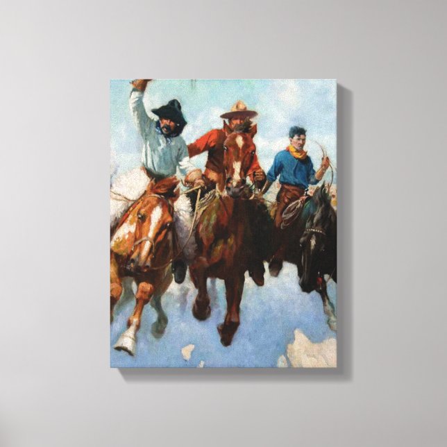 “Three Montana Cowboys” by W Herbert Dunton Canvas Print (Front)
