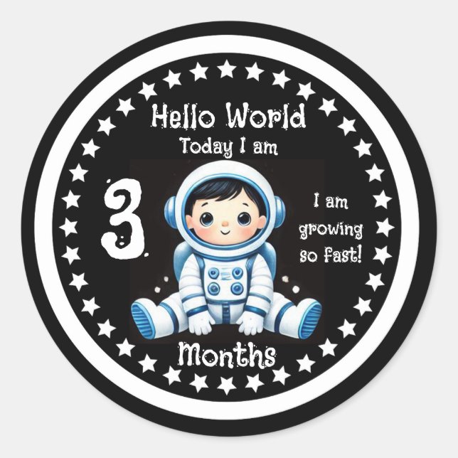 Three months baby milestone Astronaut  Classic Round Sticker (Front)