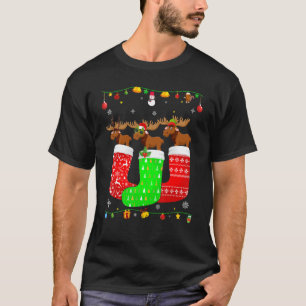 Three Moose In Christmas Socks Matching Xmas Pajam T-Shirt
