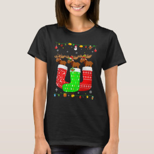 Three Moose In Christmas Socks Matching Xmas Pajam T-Shirt