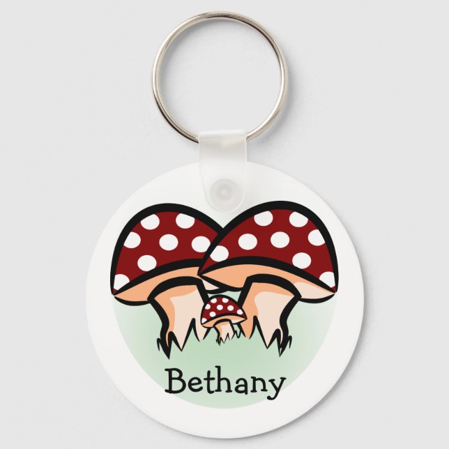 Three Mushrooms Personalized Keychain (Front)