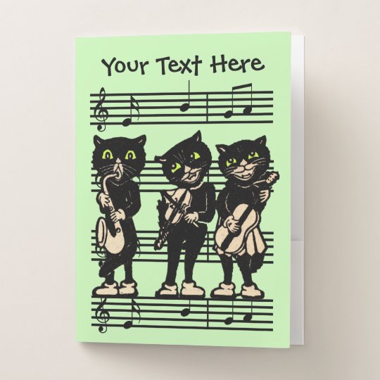 Three Musical Black Cats Green Eyes On Sheet Music Pocket Folder
