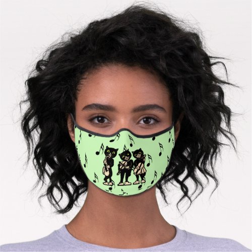 Three Musical Black Cats Music Notes Green Premium Face Mask
