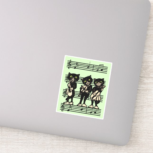 Three Musical Black Cats Sheet Music Green Sticker (Detail)