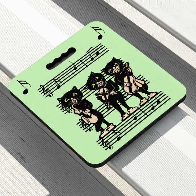 Three Musician Black Cats Sheet Music Green Seat Cushion (In Situ)