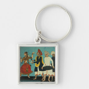 Three musicians and a dancing girl, Tanjore, Tamil Keychain