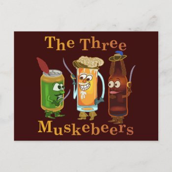 Three Muskebeers Funny Beer Pun Postcard by HaHaHolidays at Zazzle