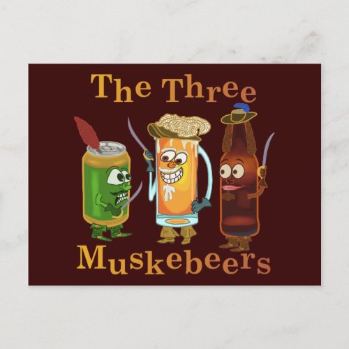 Three Muskebeers Funny Beer Pun Postcard