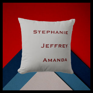 Three Names Gray and Burgundy Square Throw Pillow