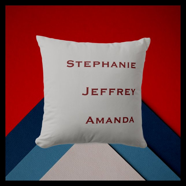 Three Names Gray and Burgundy Square  Throw Pillow (Creator Uploaded)