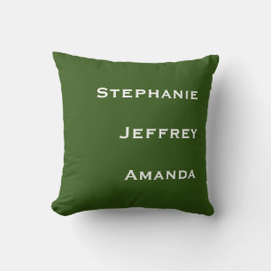 Three Names Green and White Square Throw Pillow
