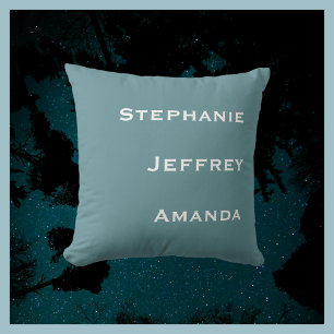 Three Names Powder Blue and White Square Throw Pillow