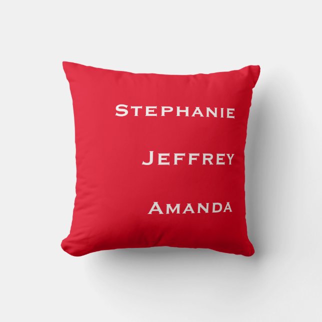Three Names Red and White Square Throw Pillow (Front)