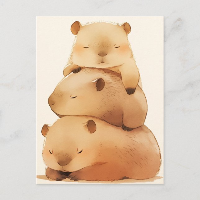 Three Napping Capybara Stack Minimalist Animal Postcard (Front)