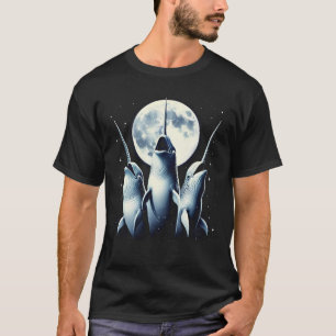 Three Narwhals Howling at Moon Like Three Wolves T-Shirt