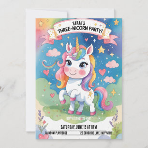 Three-nicorn 3rd Birthday Invitation – Unicorn