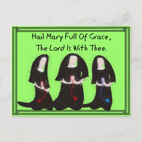 Three Nuns Kneeling Hail Mary Full Of Grace Postcard