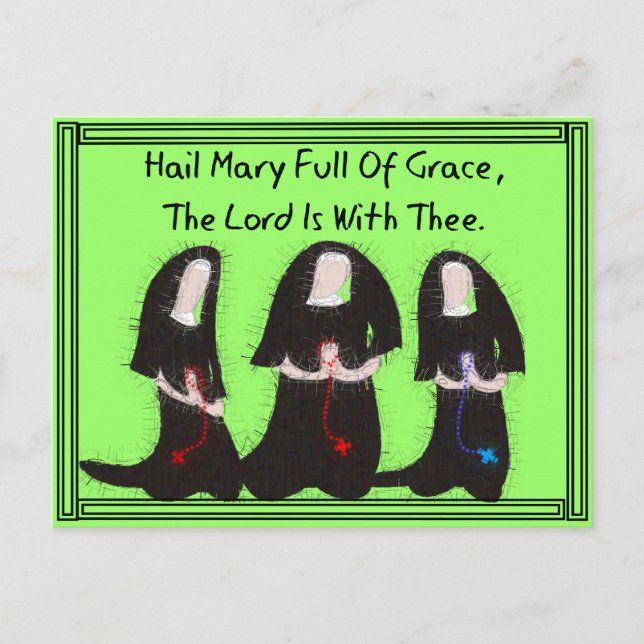 Three Nuns Kneeling "Hail Mary Full Of Grace" Postcard (Front)