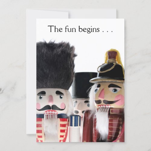 Three nutcrackers Christmas the fun begins Invitation