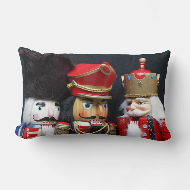 Three nutcrackers on black lumbar pillow (Front)
