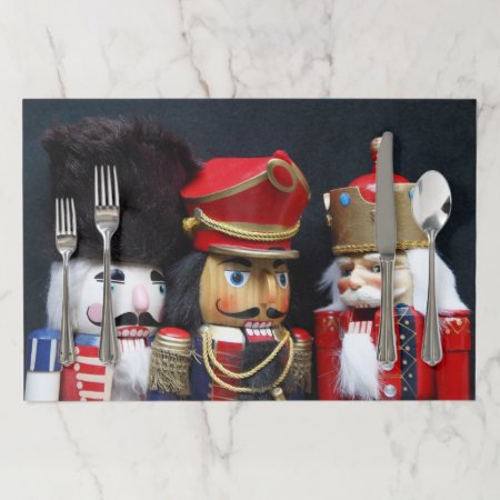Three Nutcrackers On Dark Background Paper Placemat