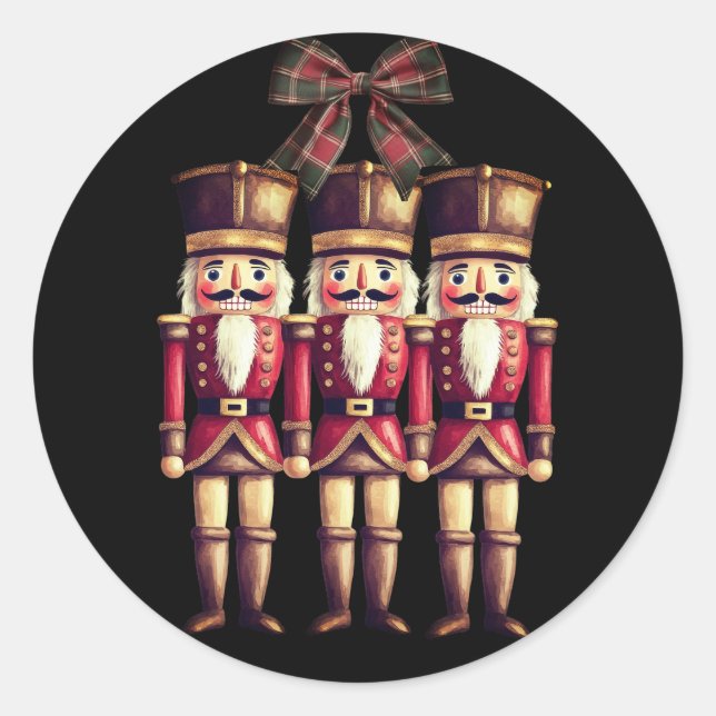 Three Nutcrackers Red Classic Round Stic Sticker (Front)