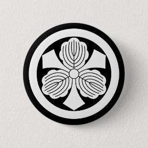 Three oak leaves with swords in circle pinback button