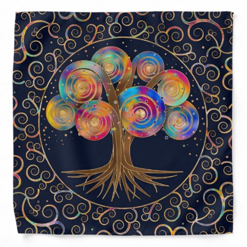 Three of life _ colorful spiral branches bandana