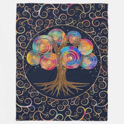 Three of life _ colorful spiral branches fleece blanket