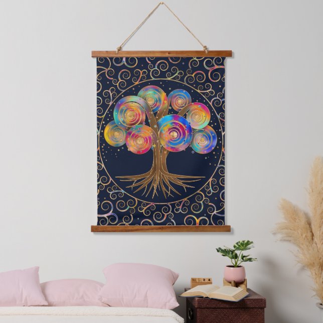 Three of life - colorful spiral branches hanging tapestry (Bedroom)