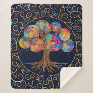 Three of life - colorful spiral branches sherpa blanket