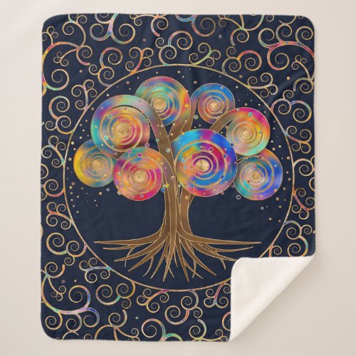 Three of life _ colorful spiral branches sherpa blanket