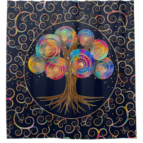 Three of life _ colorful spiral branches shower curtain
