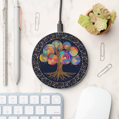 Three of life _ colorful spiral branches wireless charger 
