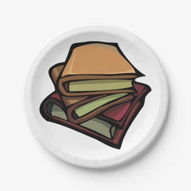 Three Old Books Stacked Together Paper Plates (Front)