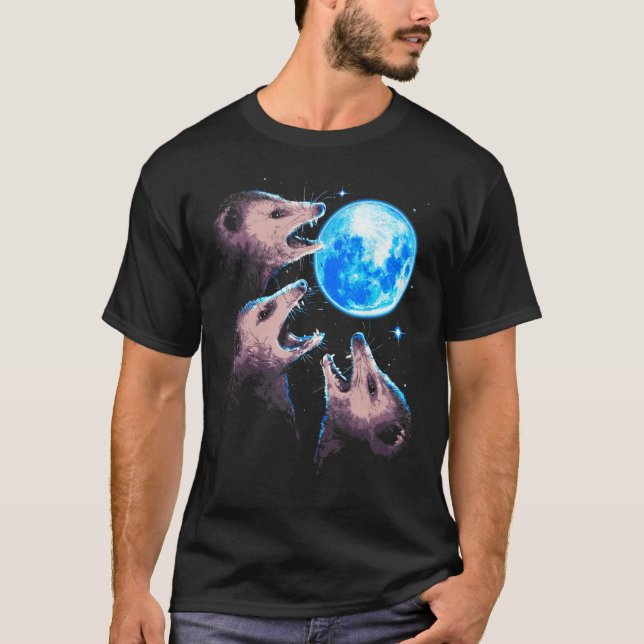 Three Opossums Howling at the Moon Funny Possum 3  T-Shirt (Front)