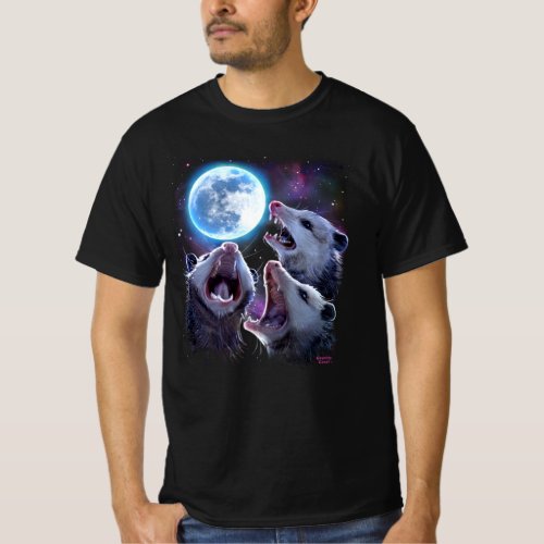 Three Opossums Howling at the Moon Funny Possum T_Shirt