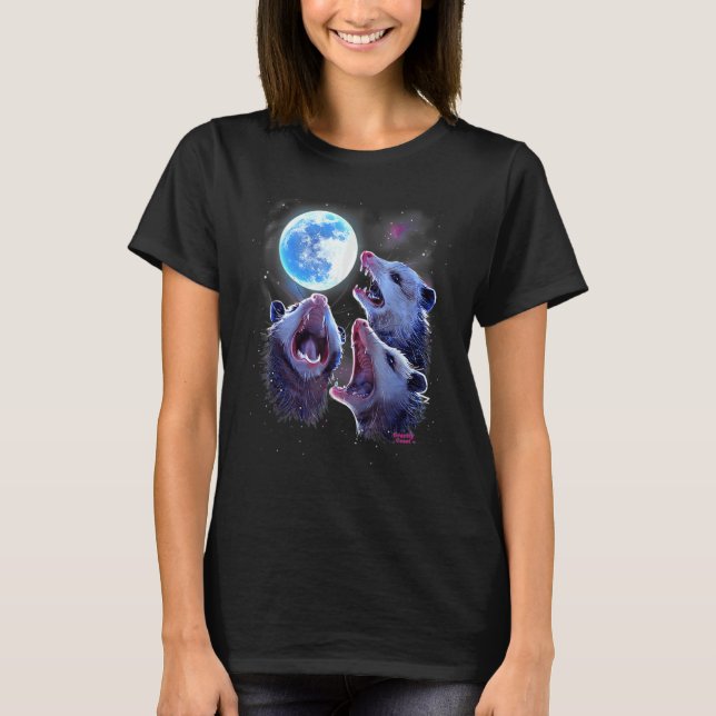 Three Opossums Howling At The Moon  Possums T-Shirt (Front)