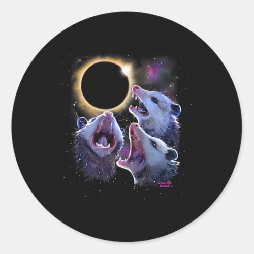 Three Opossums Howling At Total Eclipse 2024 Possu Classic Round Sticker