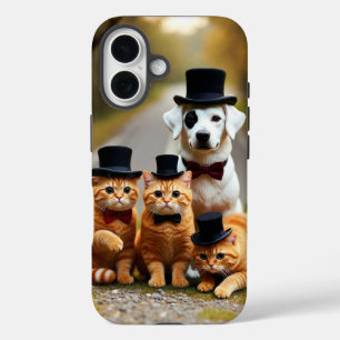 Three Orange Cats and a Dog on the Road Studio iPhone 16 Case
