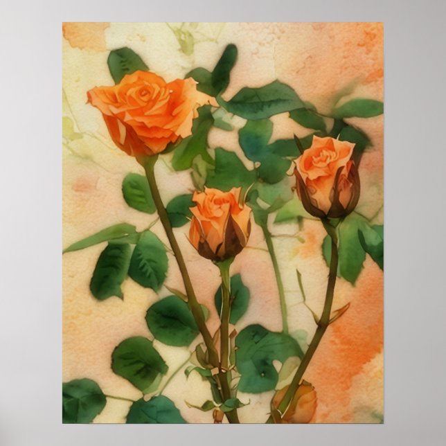 Three Orange Roses Floral Art Poster (Front)