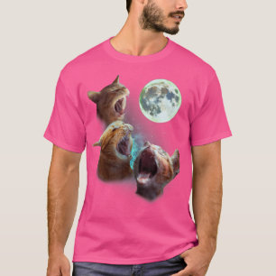 Three Orange Tabby Cats Howl At Moon 3 Wolfs Funny T-Shirt