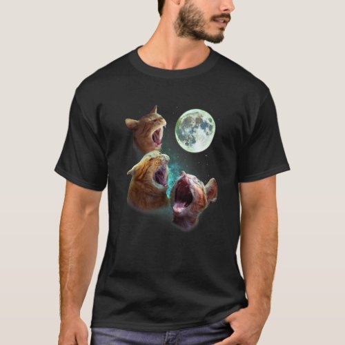 Three Orange Tabby Cats Howl At Moon 3 Wolfs Parod T_Shirt