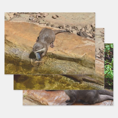 Three Otter Gift Wrapping Decoupage Sheets Wrapping Paper Sheets